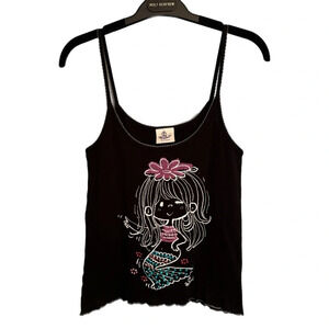 Ado Mizumori Tank Top Sz XS Kidcore  Y2K Kawaii Rhinestone Mermaid Lettuce Hem